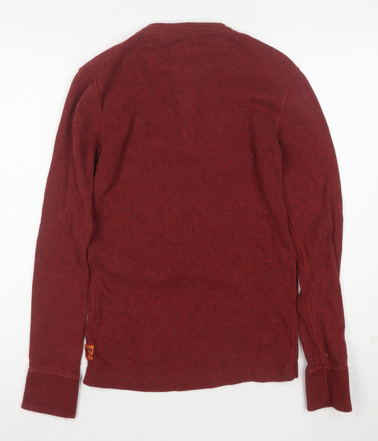 Superdry Men's Red Henley Long Sleeve Cotton Sweatshirt Size S