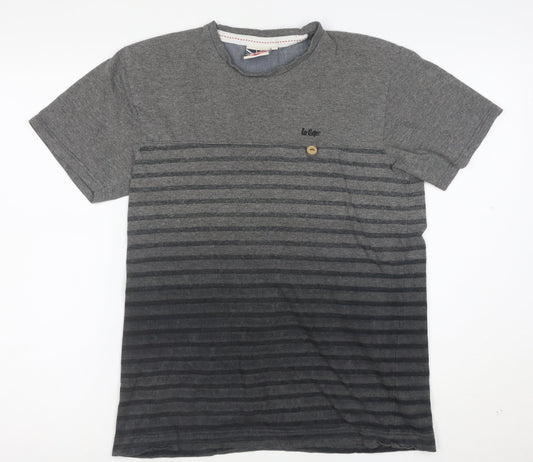 Lee Cooper Men's Grey Striped Crew Neck Short Sleeve T-Shirt Size S
