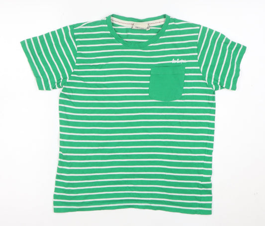 Additional front view of Lee Cooper girls’ green white striped t-shirt age 11-12 years 100% cotton