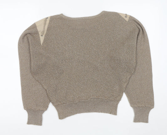Isola Womens Beige Silk Blend 80s Geometric Crew Neck Jumper Size 12