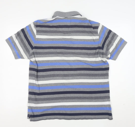 Marks and Spencer Men's Multicoloured Striped Cotton Polo Shirt L