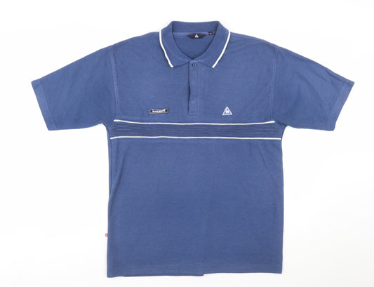 Le Coq Sportif Men's Blue Striped Polo Shirt Size M