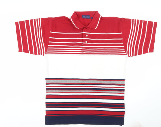 Felicia Men's Multicoloured Striped Cotton Polo Shirt Size L