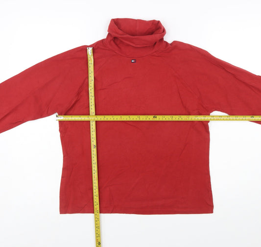 Tommy Jeans Women's Red Roll Neck Long Sleeve Basic Top L