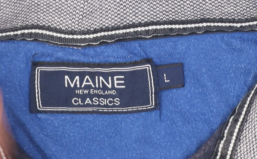Maine New England Men's Blue Striped Cotton Polo Shirt L
