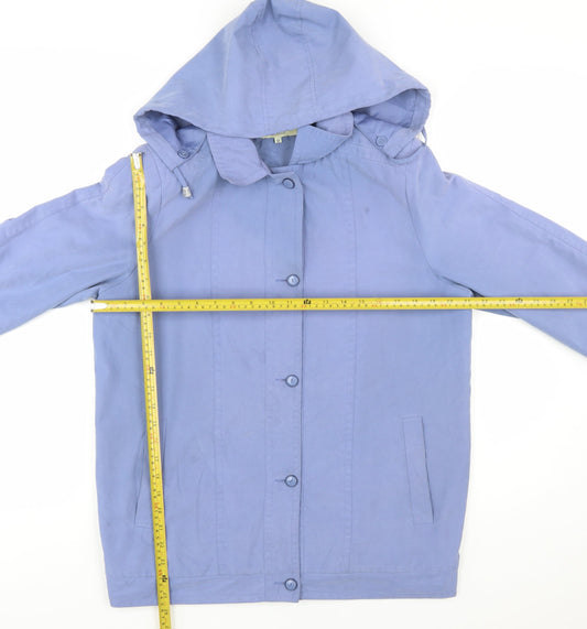 Classics Women Blue Hooded Mid-Length Rain Coat Jacket Size 12