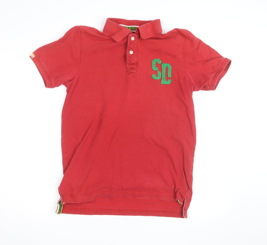 Superdry Men's Red Cotton Polo Shirt Size L Embroidered Logo