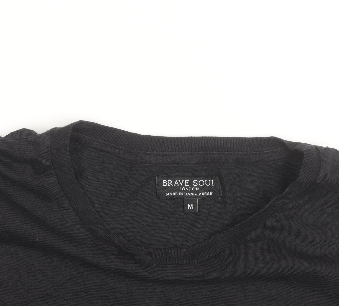Brave Soul Men's Black Crew Neck Short Sleeve Cotton T-Shirt M