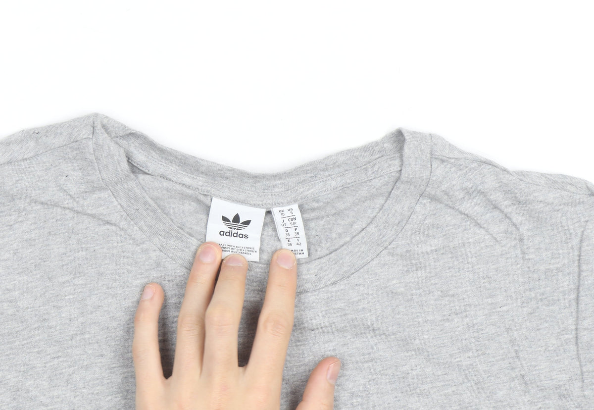 Additional view of Adidas Women’s Grey Cropped T-Shirt, size UK 10, Casual Sports Style