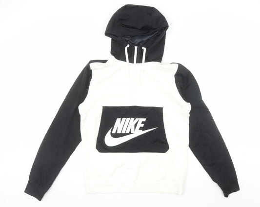 Nike Men's Black White Pullover Hoodie Small Fleece Sportswear