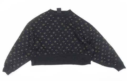 Nike Women Black Gold Logo Loose Fit Pullover Sweatshirt Size S
