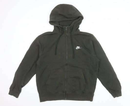 Nike Men's Green Full Zip Hoodie Size M Regular Fit Logo Fleece