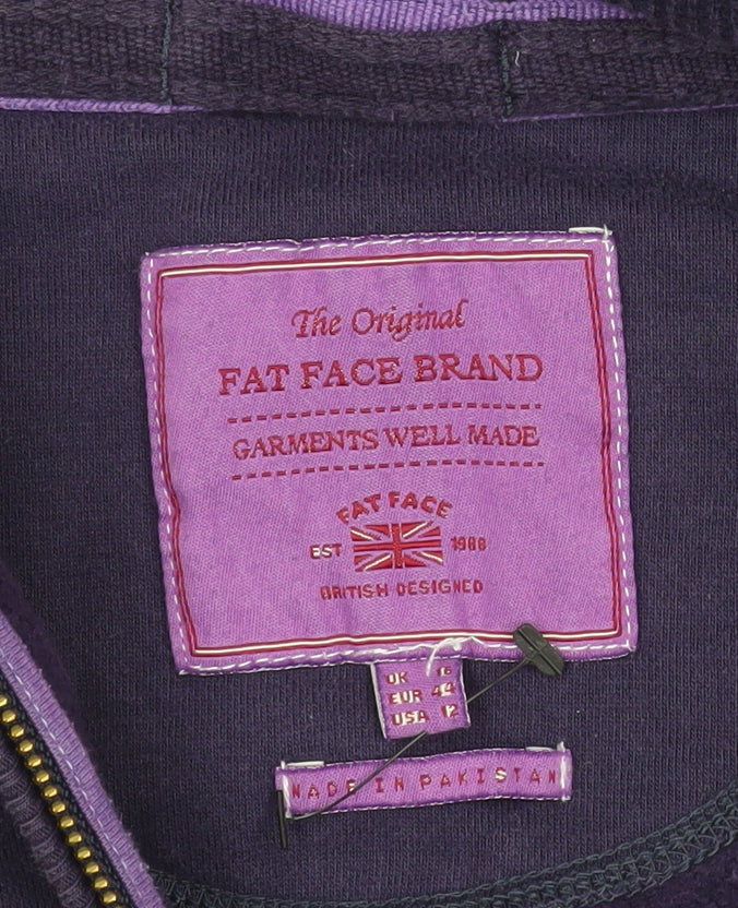 Fat Face Womens Purple Full Zip Hoodie Size UK 16 Cotton Blend