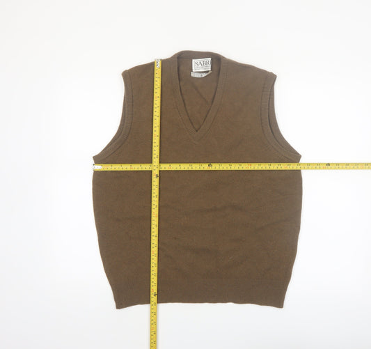 Sabre Men's Brown Lambswool Sleeveless V-Neck Vest Jumper XL