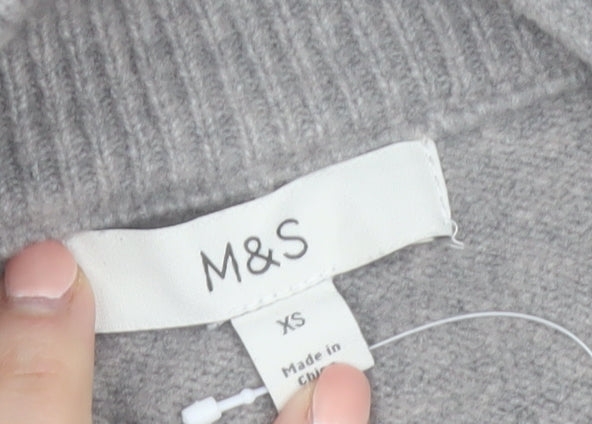 Marks and Spencer Women's Grey High Neck Zip Knit Jumper XS