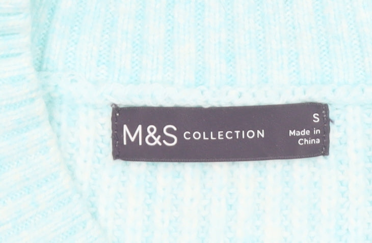 Marks and Spencer Women’s Blue Open Knit Mock Neck Jumper Size S