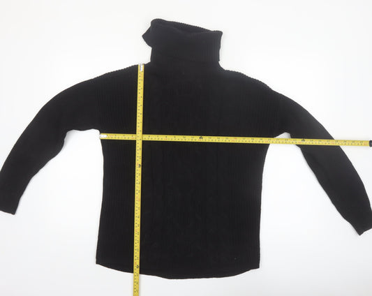 GAP Women's Black Roll Neck Cable-Knit Cotton Jumper Size S