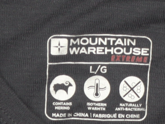 Mountain Warehouse Men Black Merino Wool Long Sleeve Base Layer Top L