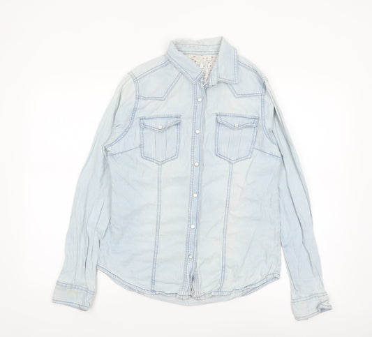 Additional front view of Denim Co women’s blue denim button-up shirt, size UK 12, classic western style