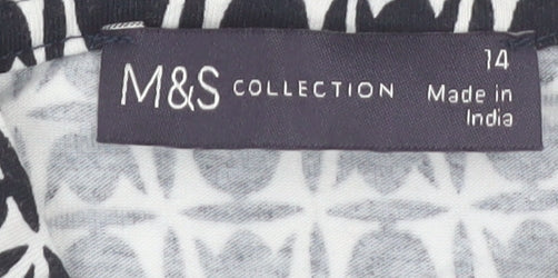 Marks and Spencer Women's Black Geometric Roll Neck Long Sleeve Top Size 14