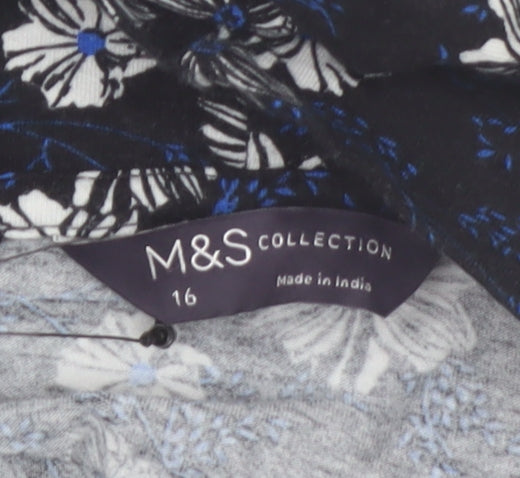 Marks and Spencer Women Black Floral Roll Neck Long Sleeve Jersey Top Size 16