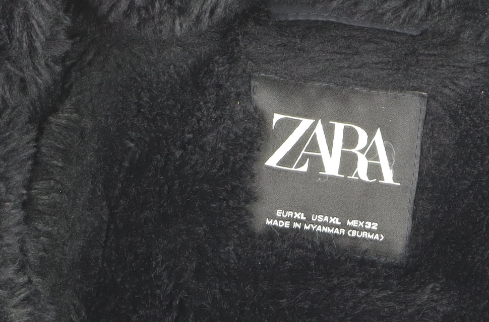 ZARA Women Black Puffer Jacket Hooded Lined Size 14