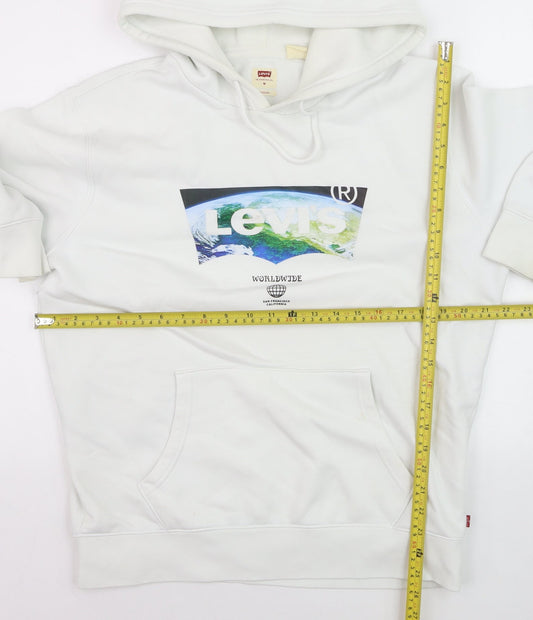 Levi's Men's White Pullover Hoodie Size M Graphic Logo Fleece