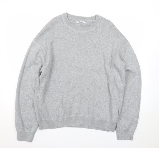 Zara Men Grey Cotton Knit Crew Neck Pullover Jumper M