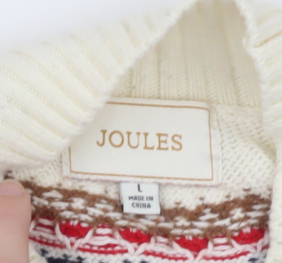 Joules Women Ivory Fair Isle High Neck Cotton Jumper L