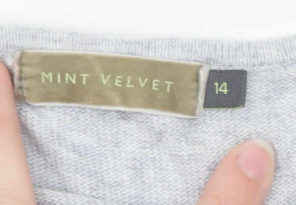 Mint Velvet Women's Grey Striped Crew Neck Button Cardigan Size 14