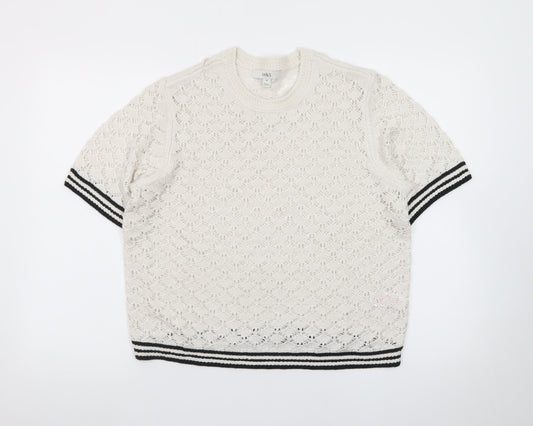 Marks and Spencer Men’s Ivory Open-Knit Cotton Short Sleeve Jumper M