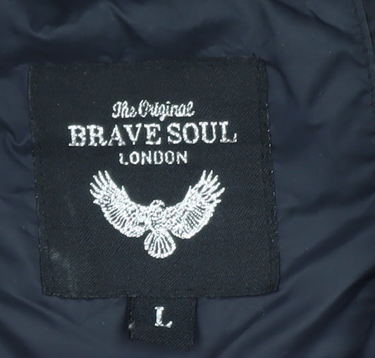 Brave Soul Men's Black Puffer Gilet Waistcoat Size L Warm Lightweight
