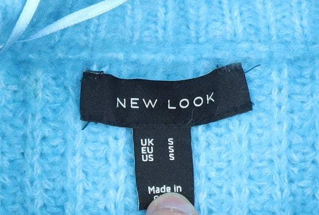 New Look Women Blue Mock Neck Chunky Knit Jumper Size S