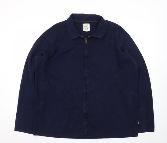 FatFace Men's Blue Collared Full Zip Cotton Cashmere Jumper XL