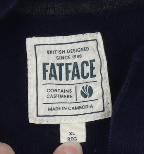 FatFace Men's Blue Collared Full Zip Cotton Cashmere Jumper XL
