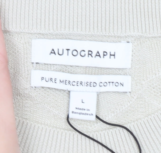 Marks and Spencer Men’s Beige Cotton Short Sleeve Crew Neck Jumper L