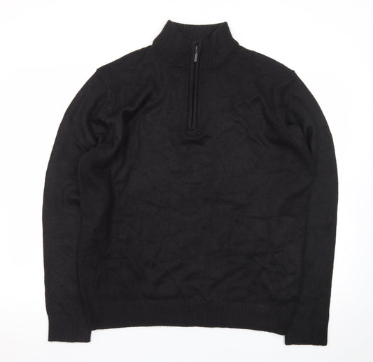 Brave Soul Men's Black L High Neck 1/2 Zip Jumper