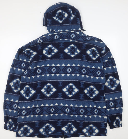 Cabin Creek Women Blue Aztec Fleece Hooded Full Zip Jacket L