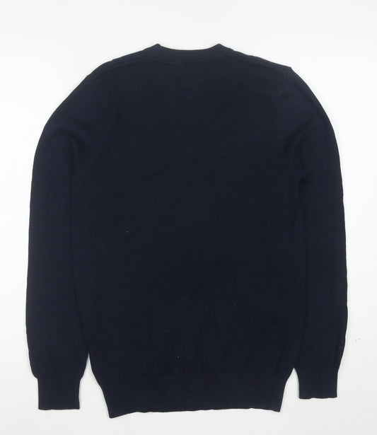 Marks and Spencer Men's Blue XS Graphic Cotton Pullover Jumper