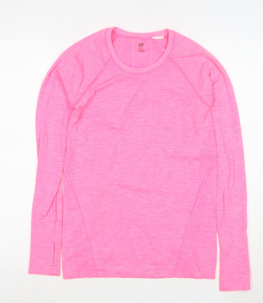 H&M Women Pink Long Sleeve Sport T-Shirt Size S Slim Fit Activewear