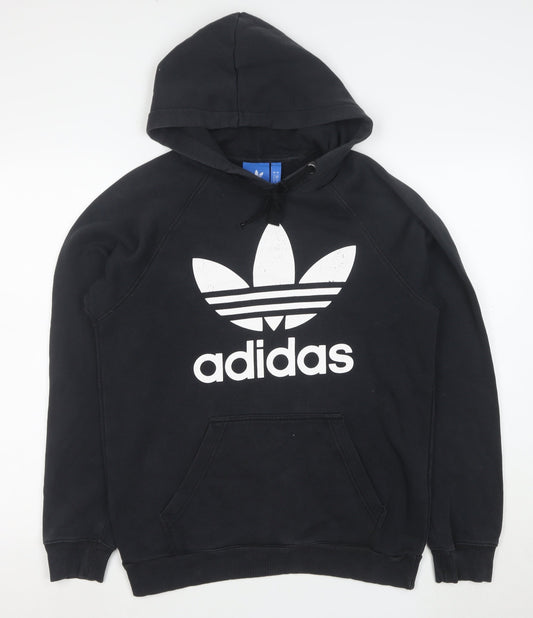 adidas Mens Black Small Pullover Hoodie with Logo Fleece Sweatshirt