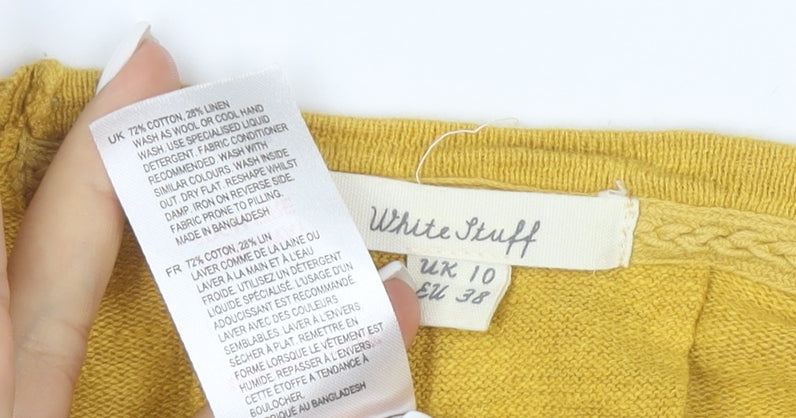 White Stuff Women Yellow Cotton Linen Cardigan UK 10 Classic Fit