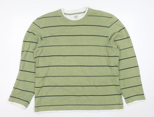 Easy Mens Green Striped Cotton Pullover Jumper XL