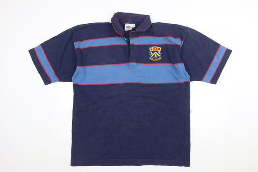 Titan Mens 46 Blue Striped Rugby Polo Shirt M.G.S. Embroidered Sports Top