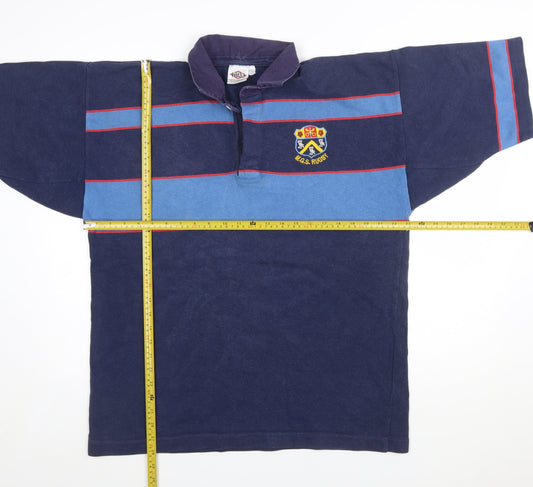 Titan Mens 46 Blue Striped Rugby Polo Shirt M.G.S. Embroidered Sports Top