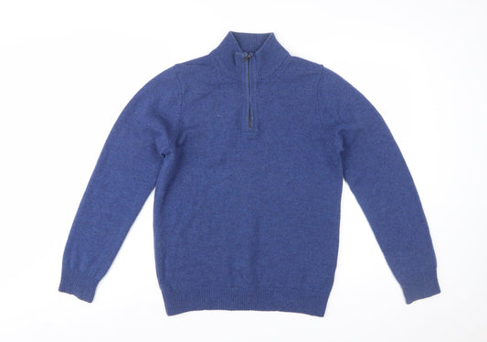 Marks and Spencer Men's Blue Wool Half Zip Jumper Size S