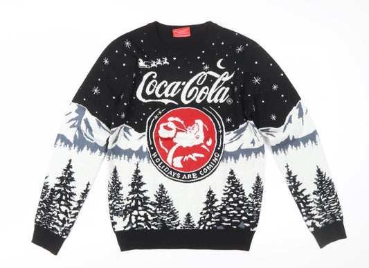 Coca-Cola Christmas Jumper Men's Black Small Pullover Crew Neck