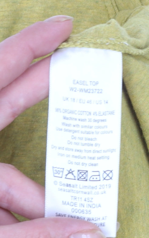 Seasalt Cornwall Women's Yellow Long Sleeve Organic Cotton Top Size 18