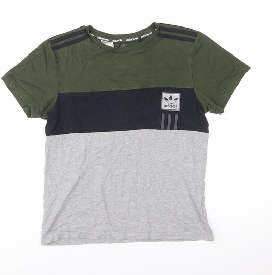 Adidas Boys Multicoloured 13-14 Years Colourblock Logo Cotton T-Shirt