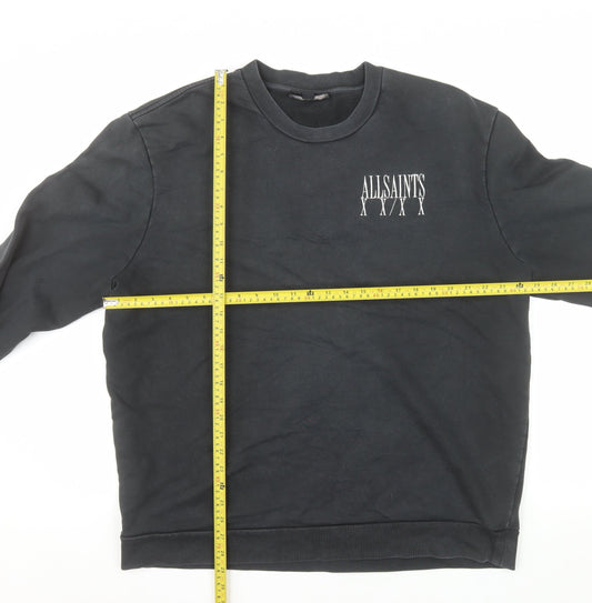 AllSaints Men's Black Logo Sweatshirt XL Crew Neck Cotton